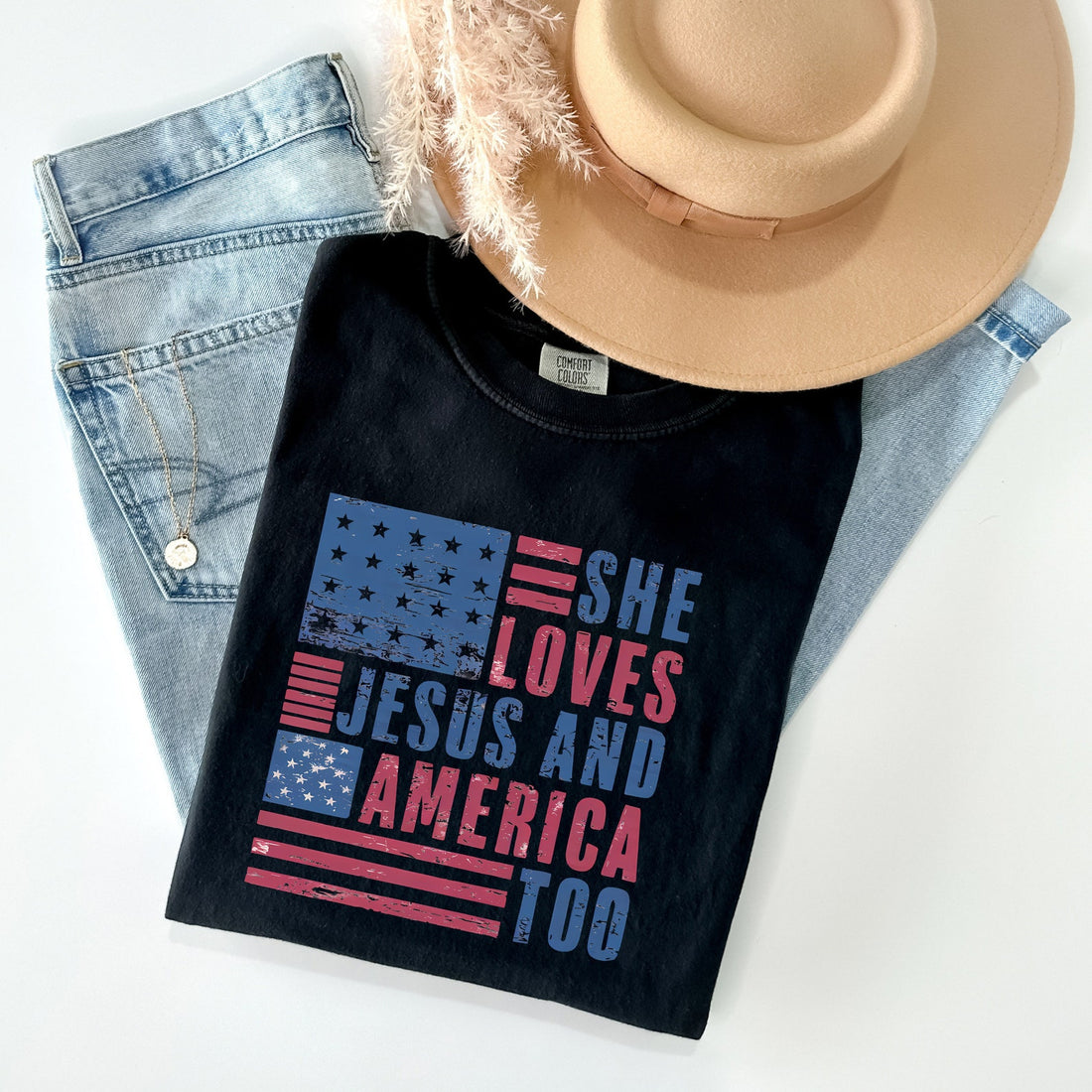She Loves Jesus And America Too Vintage 4th Of July Comfort Colors Shirts